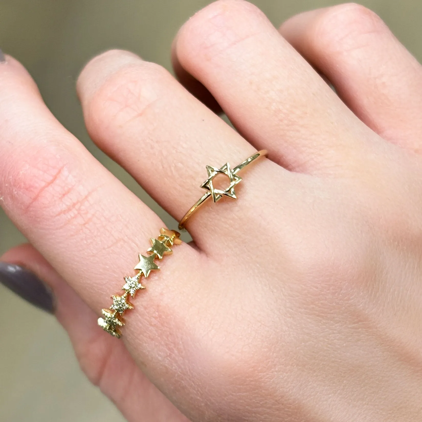 Open Gold Star of David Ring