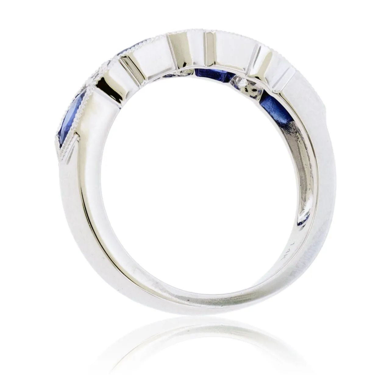 Oval-Cut Blue Sapphire & Diamond Accented Milgrain Style Band