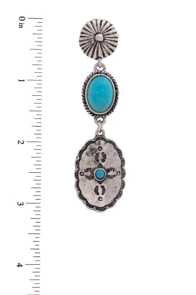 Oval Dangle Turquoise Earrings 3 1/4"