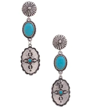 Oval Dangle Turquoise Earrings 3 1/4"