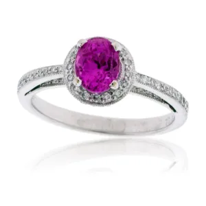 Oval Shaped Pink Sapphire Diamond Ring