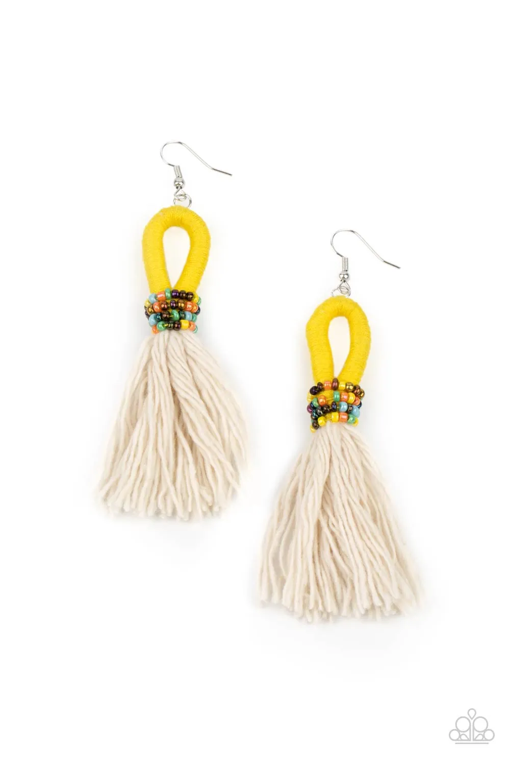 Paparazzi The Dustup - Yellow Tassel Earrings