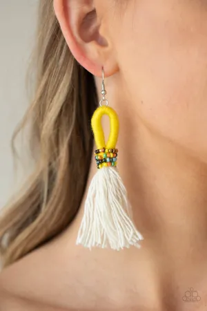 Paparazzi The Dustup - Yellow Tassel Earrings