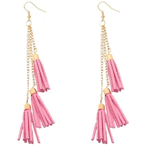 Pastel Pink Tassel Drop Chain Dangle Earrings