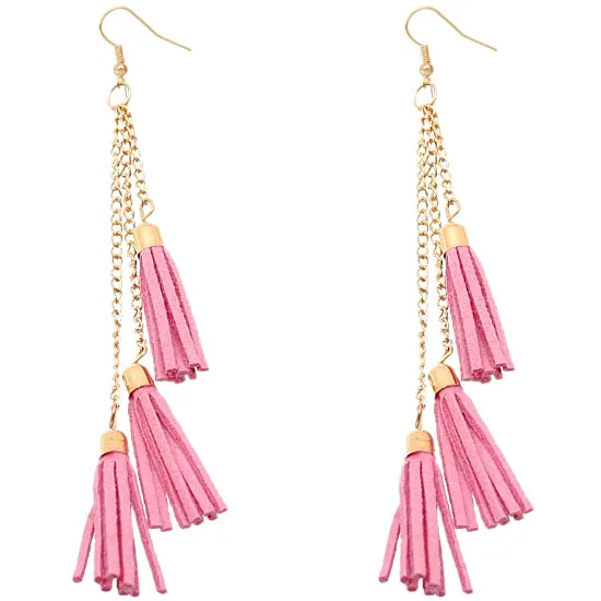 Pastel Pink Tassel Drop Chain Dangle Earrings
