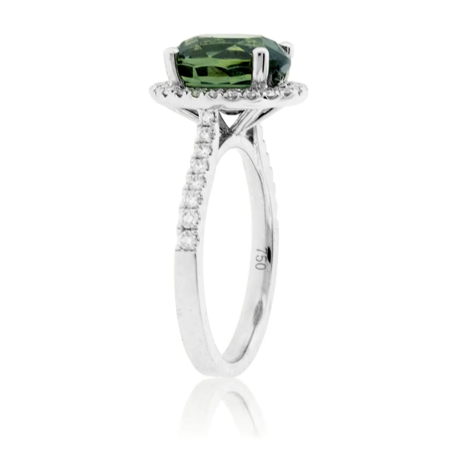 Peacock Blue-Green Sapphire & Diamond Halo Ring