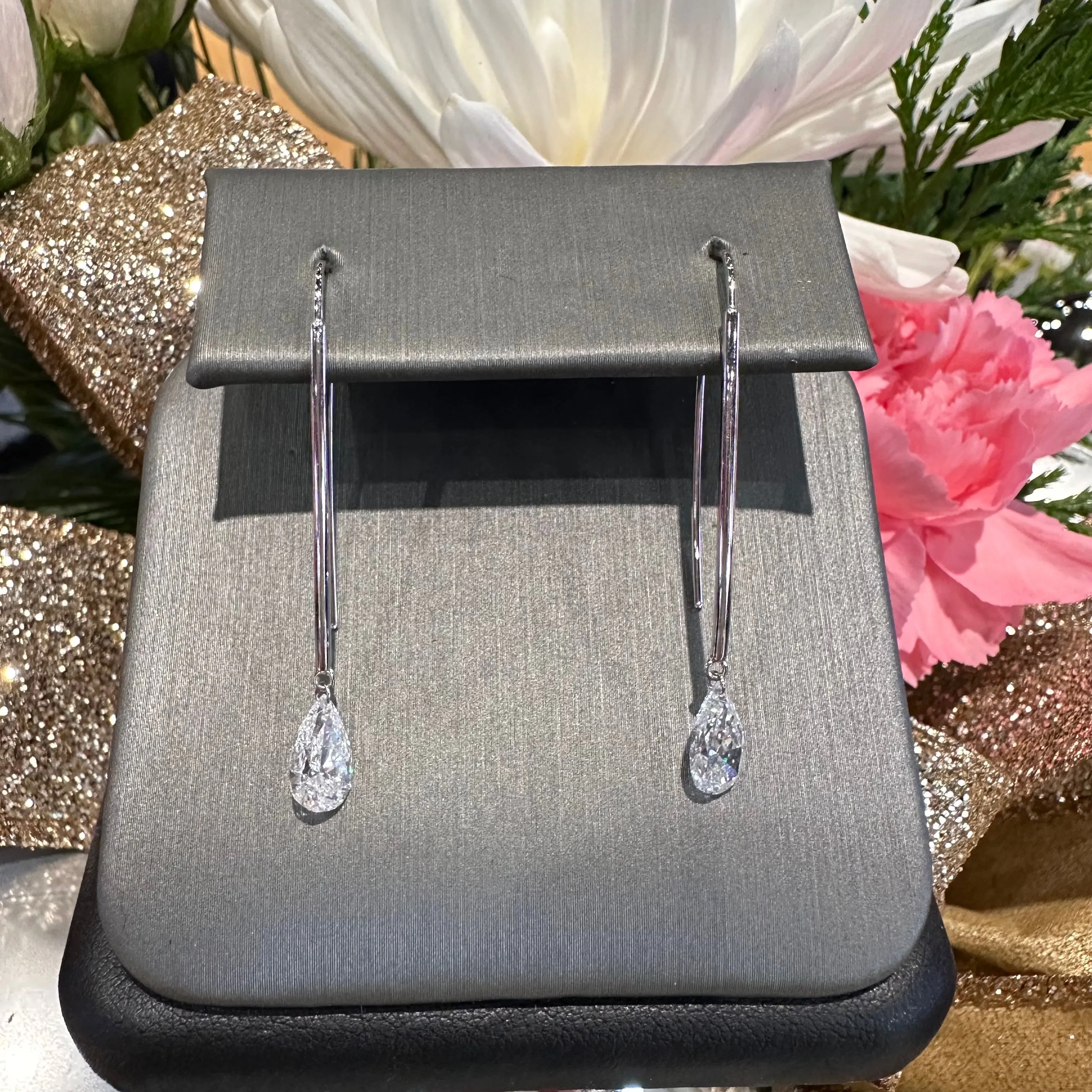 Pear Diamond Dangle 14k White Gold Earrings LAB105H3