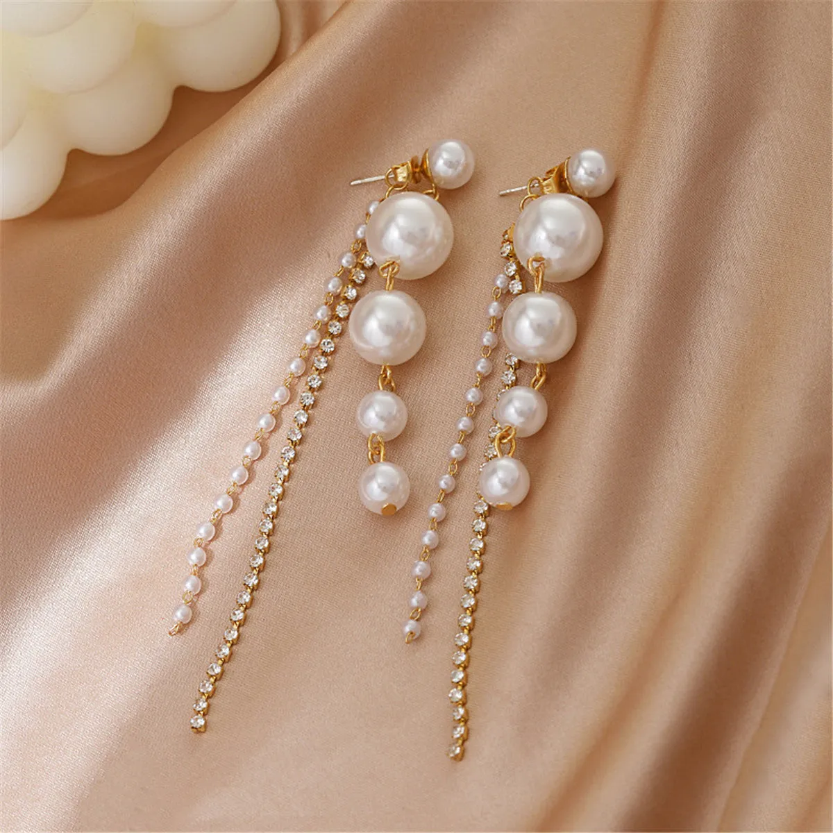 Pearl & Cubic Zirconia 18K Gold-Plated Tassel Drop Earrings
