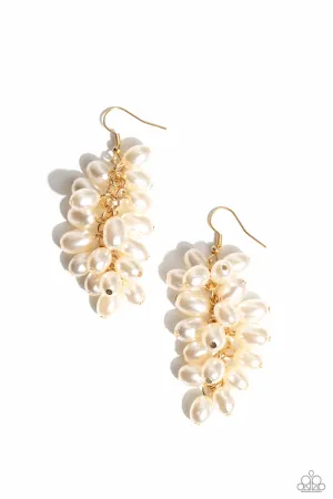 Pearl Posse - Gold - White Pearl Cluster Paparazzi Fishhook Earrings