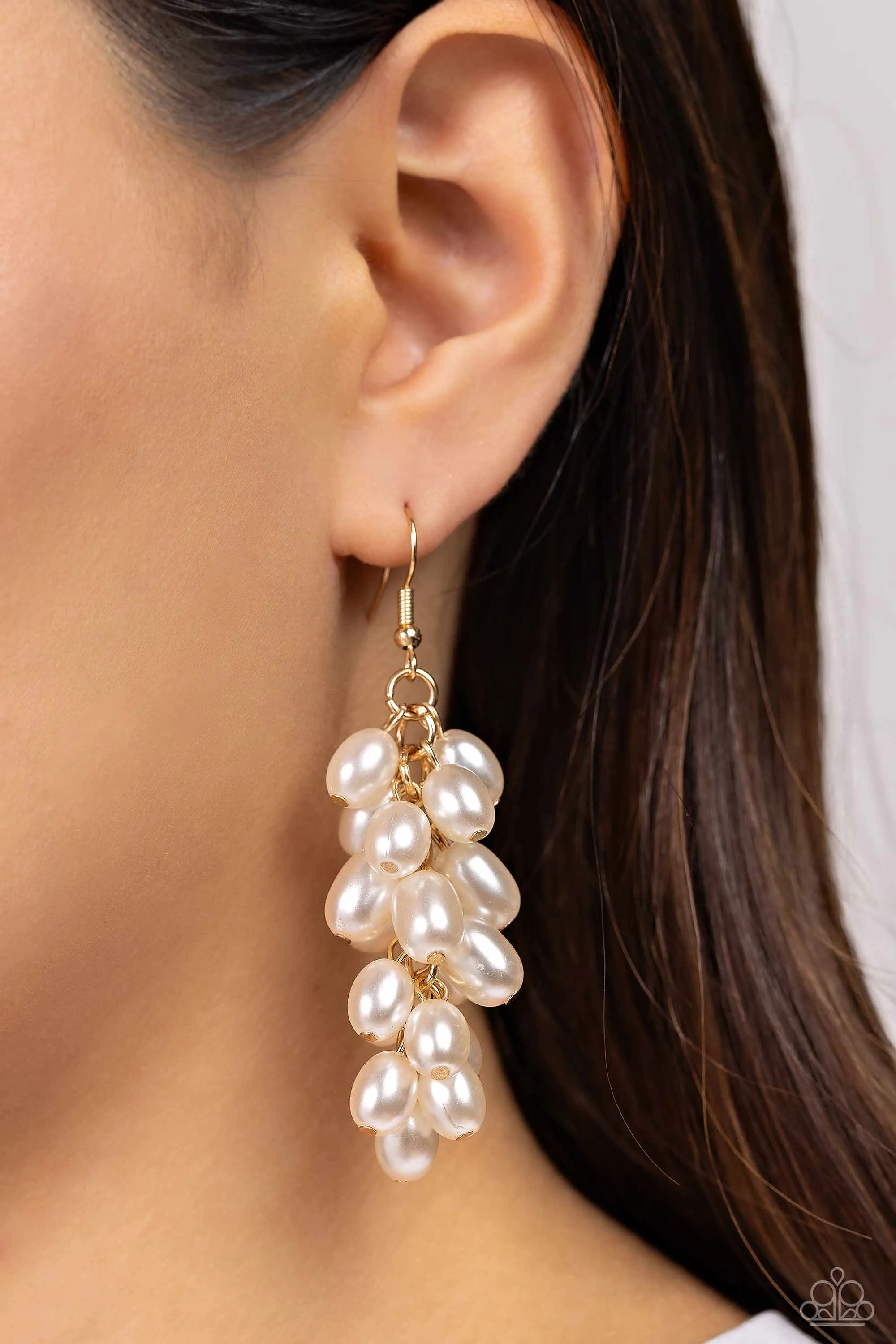 Pearl Posse - Gold - White Pearl Cluster Paparazzi Fishhook Earrings