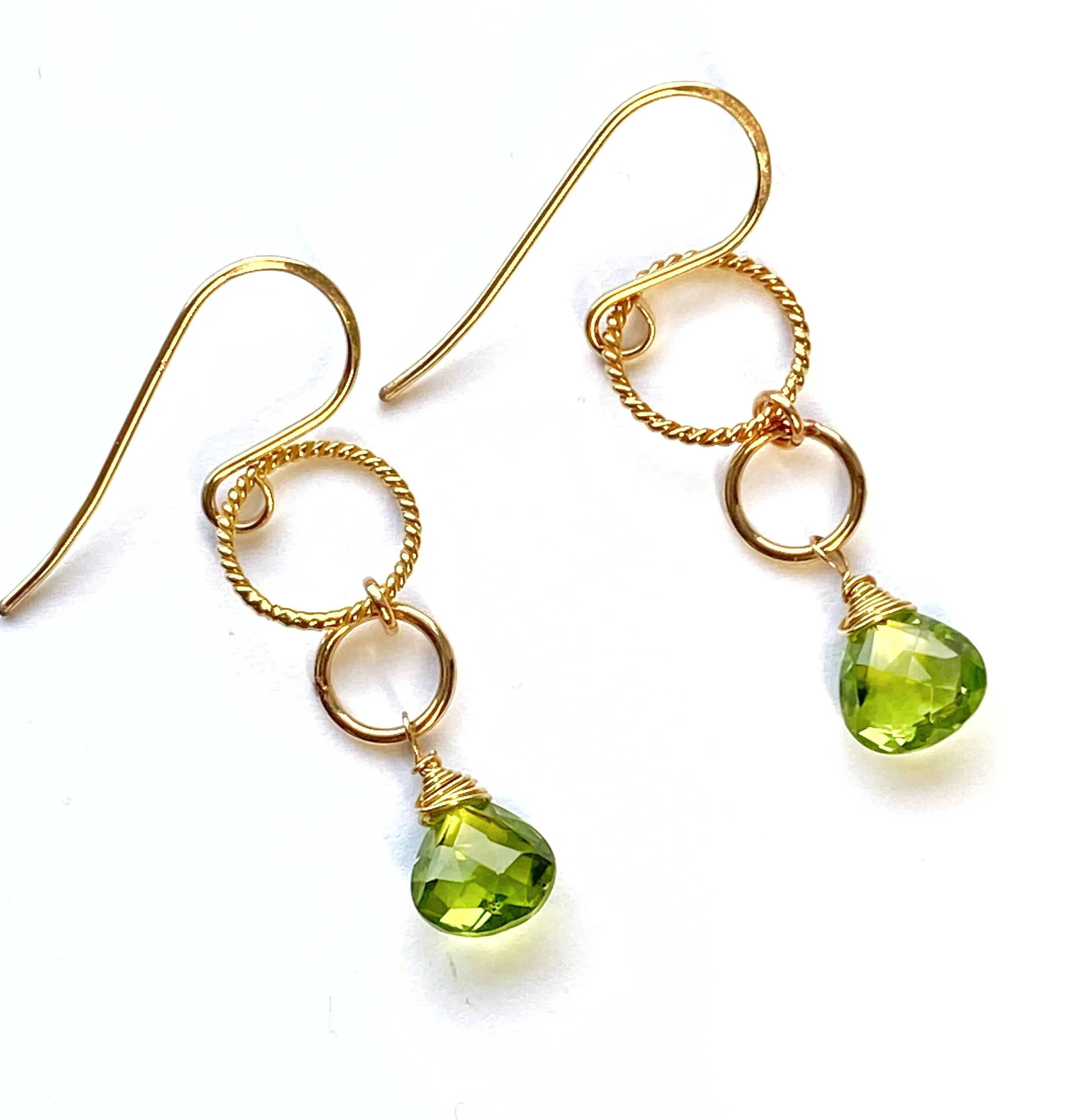 Peridot Dangle Earrings 14 kt Gold Fill