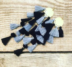 Periwinkle Blue & Black Tassel Earrings