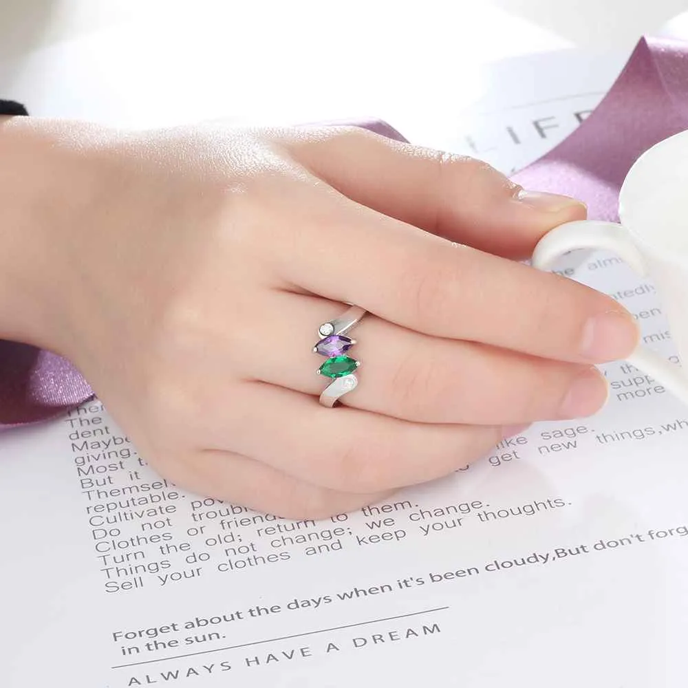 Personalized Birthstone Custom Engrave 2 Names Promise Rings For Women 925 Sterling Silver Anniversary Gift