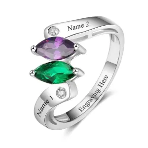 Personalized Birthstone Custom Engrave 2 Names Promise Rings For Women 925 Sterling Silver Anniversary Gift
