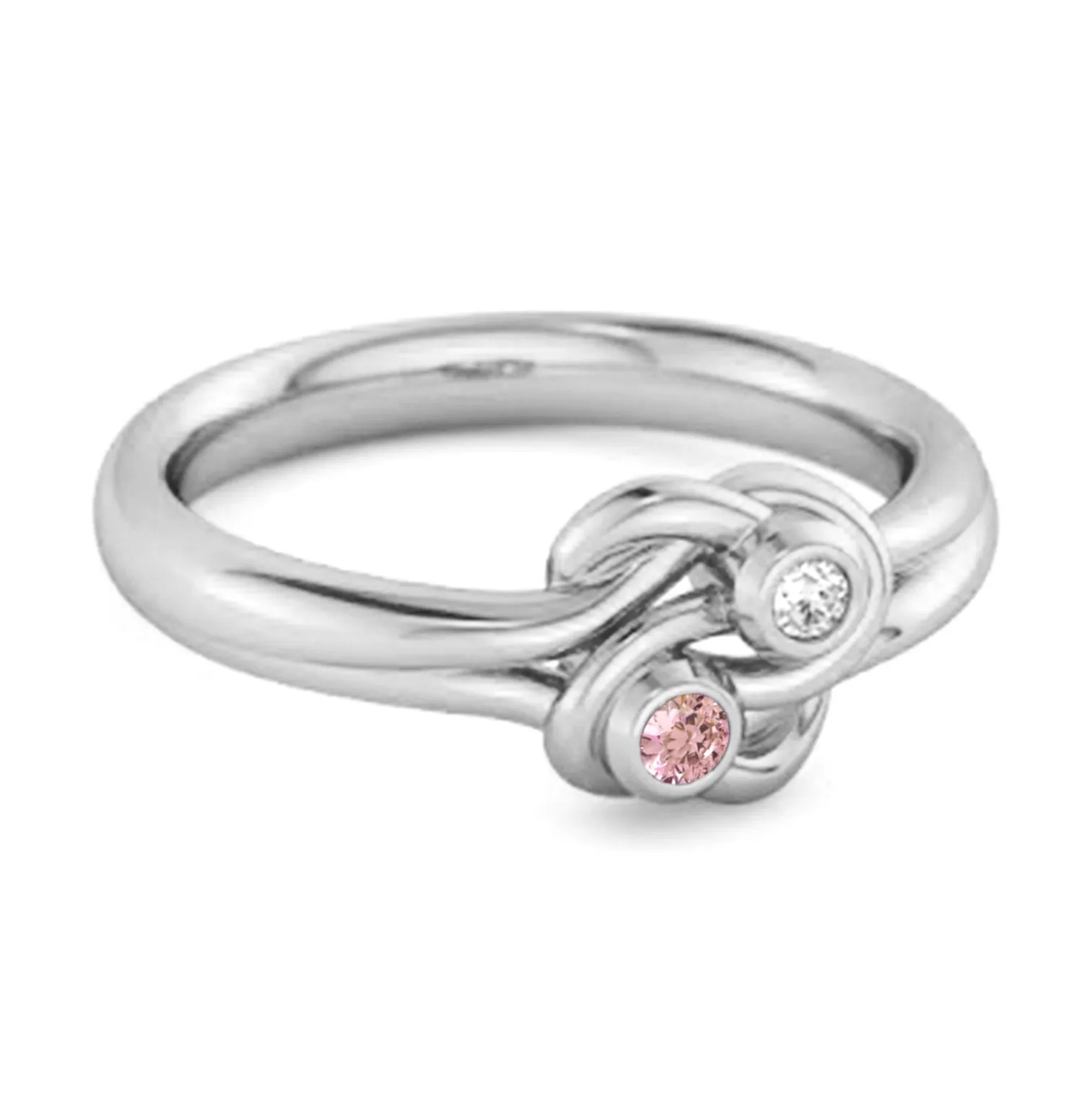 Personalized Love Knot 0.02 Ctw Pink Zirconia Sterling Silver Commitment Ring