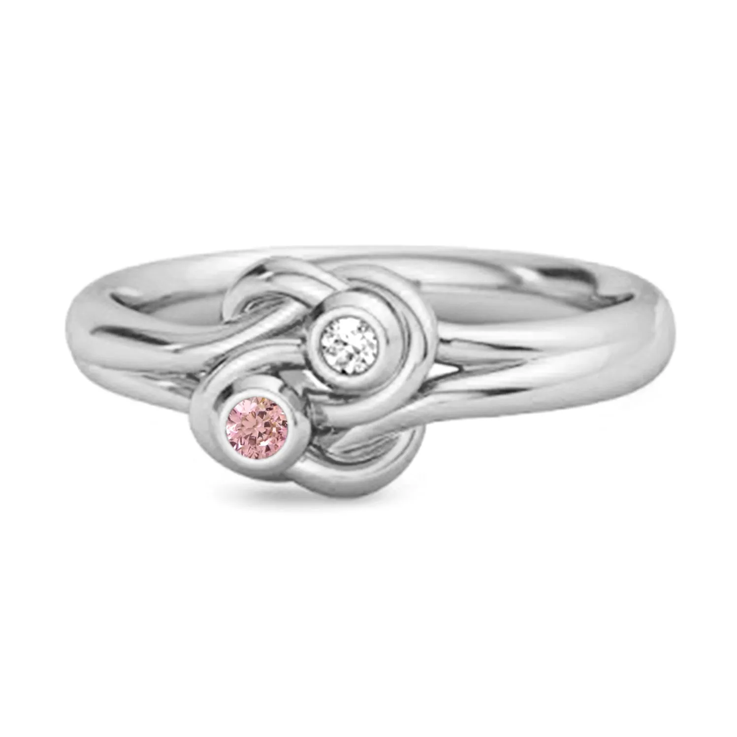 Personalized Love Knot 0.02 Ctw Pink Zirconia Sterling Silver Commitment Ring