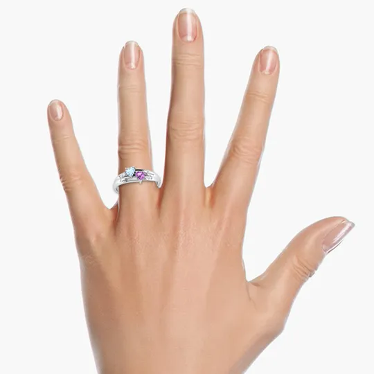 Personalized Sterling Silver name engraved ring with 2 birthstone custom jewelry for her mothers ring