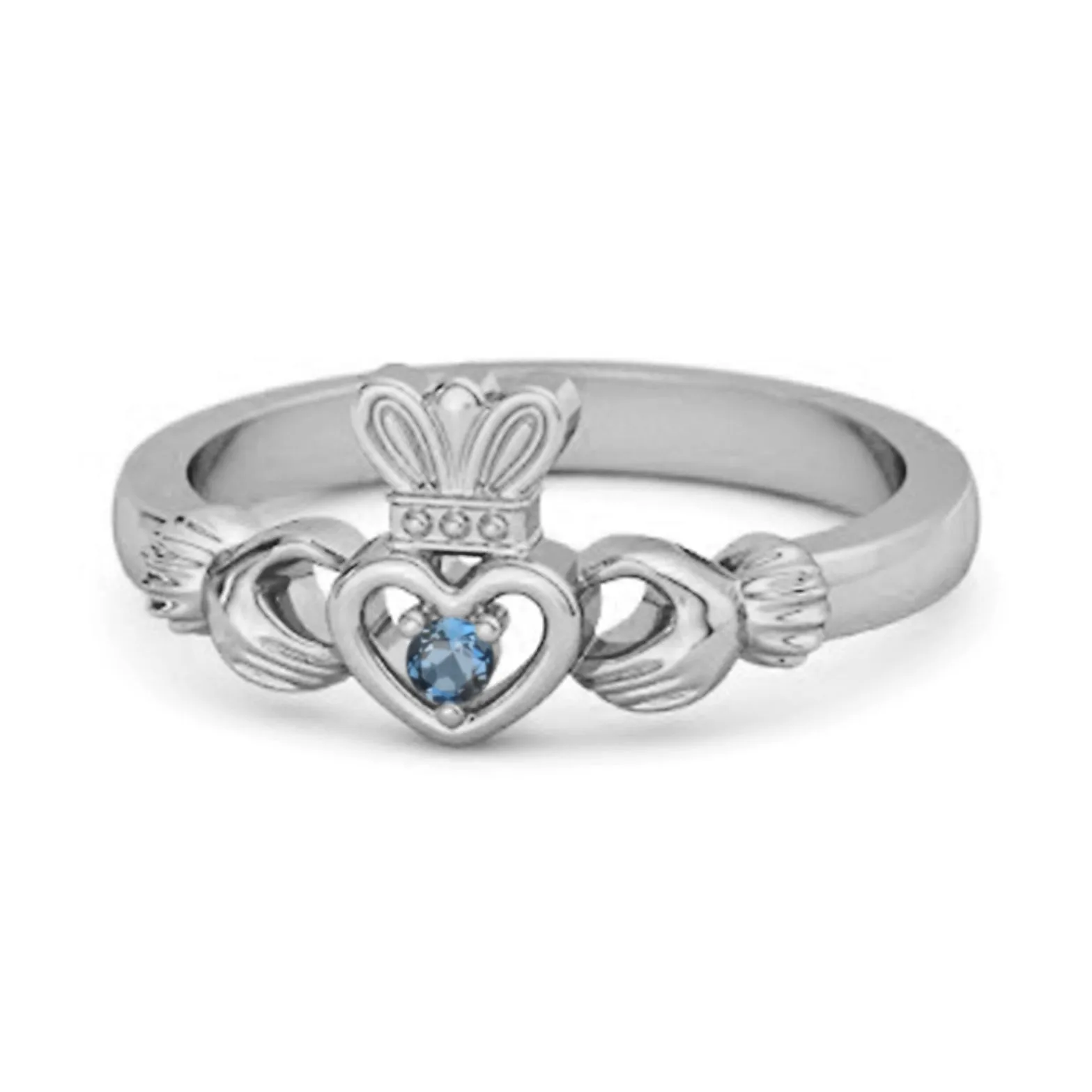 Petite Claddagh 0.10 Ctw London Blue Topaz 925 Sterling Silver Crown Ring