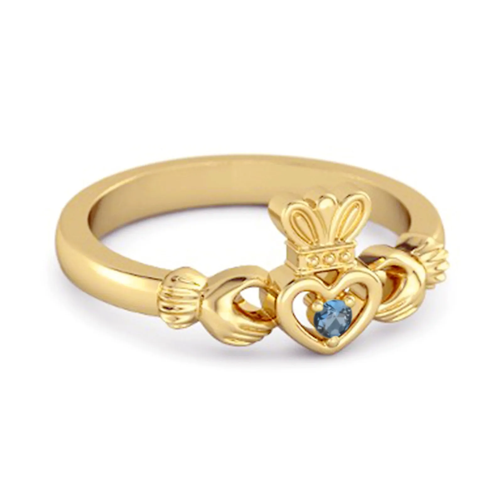 Petite Claddagh 0.10 Ctw London Blue Topaz 925 Sterling Silver Crown Ring