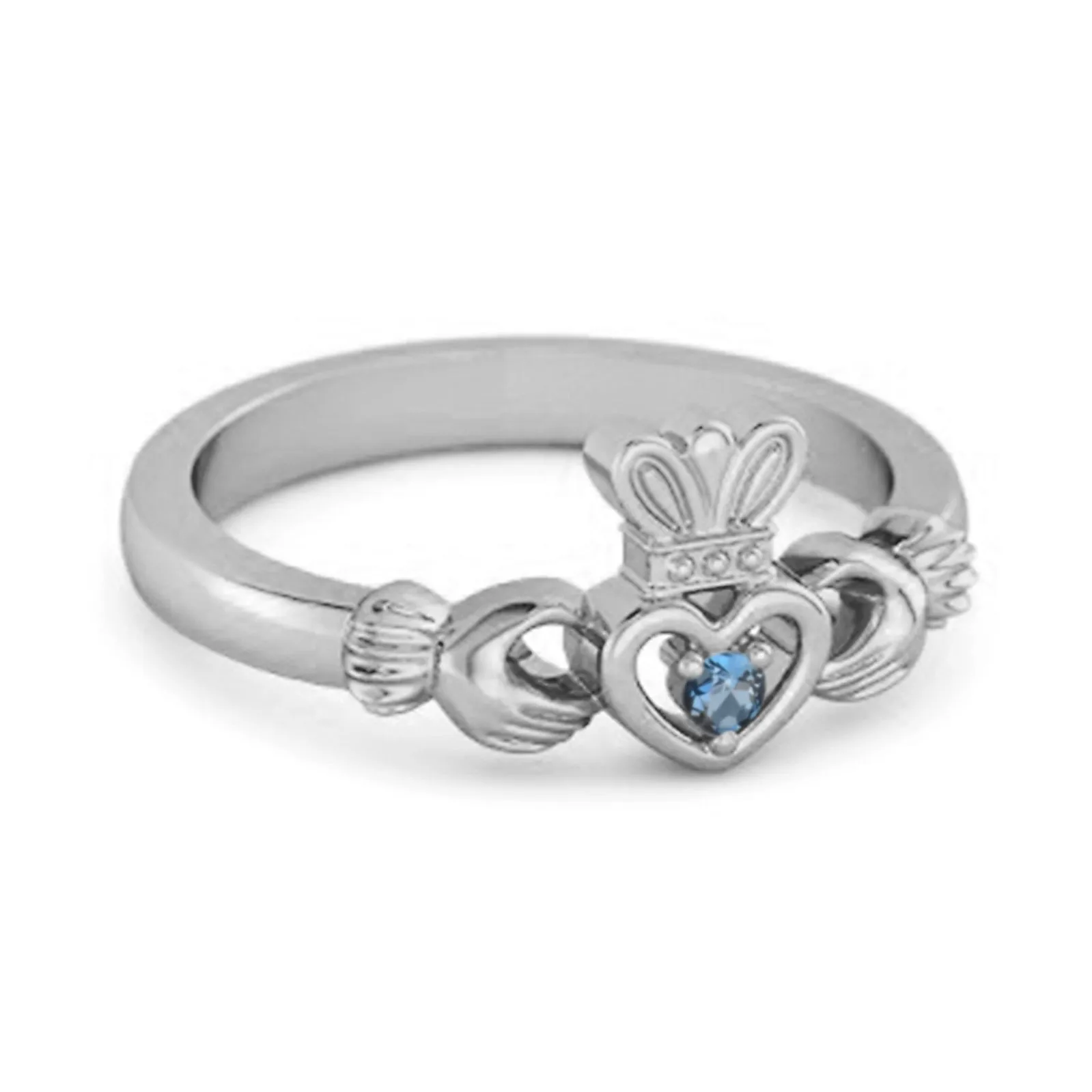 Petite Claddagh 0.10 Ctw London Blue Topaz 925 Sterling Silver Crown Ring