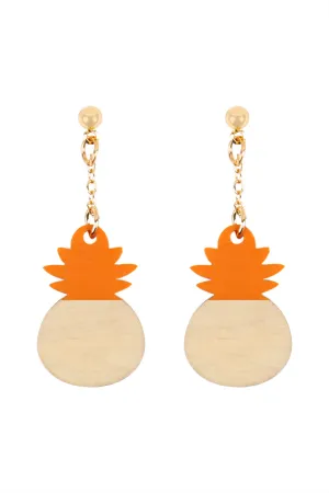 PINEAPPLE WOOD POST DANGLE EARRINGS