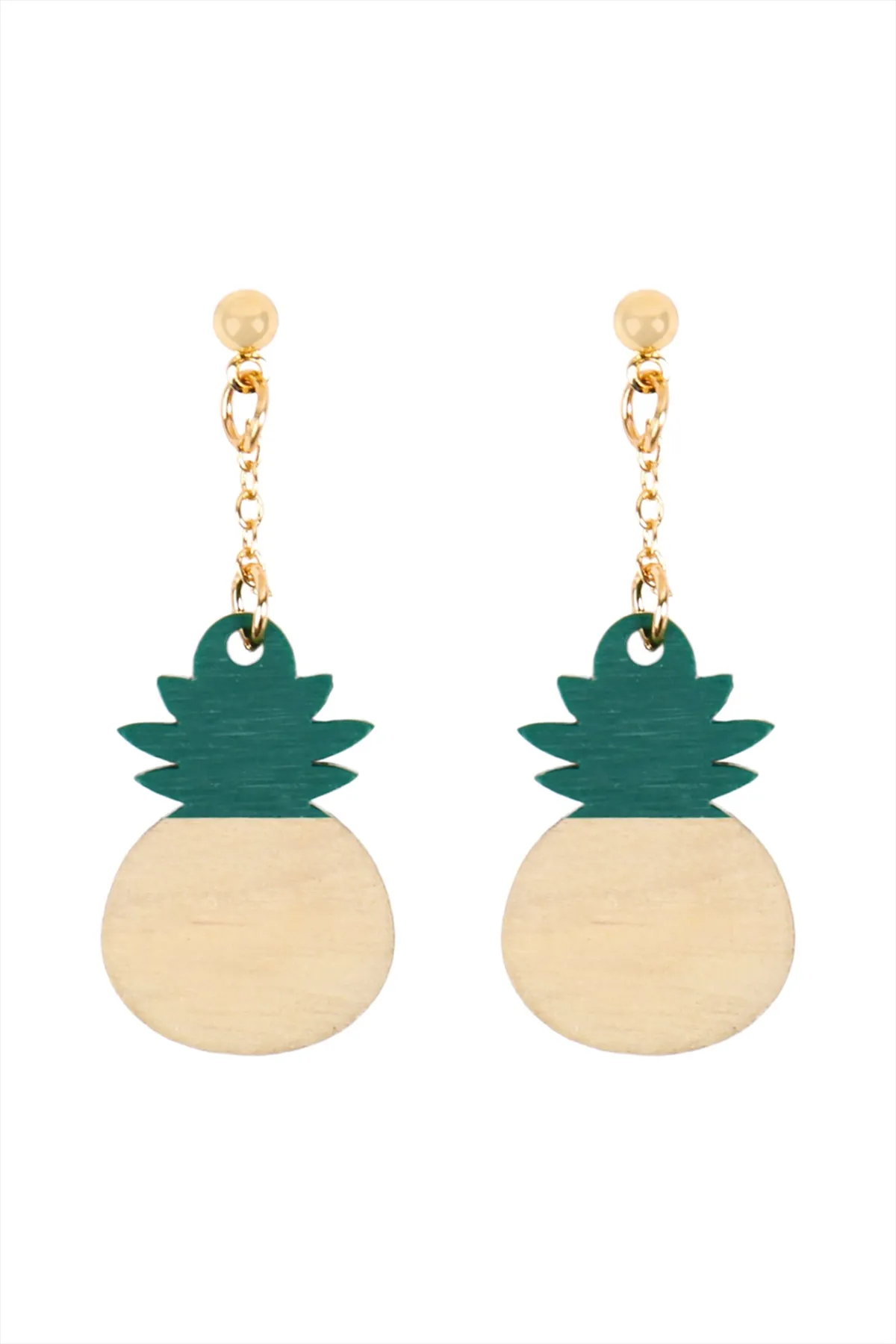 PINEAPPLE WOOD POST DANGLE EARRINGS