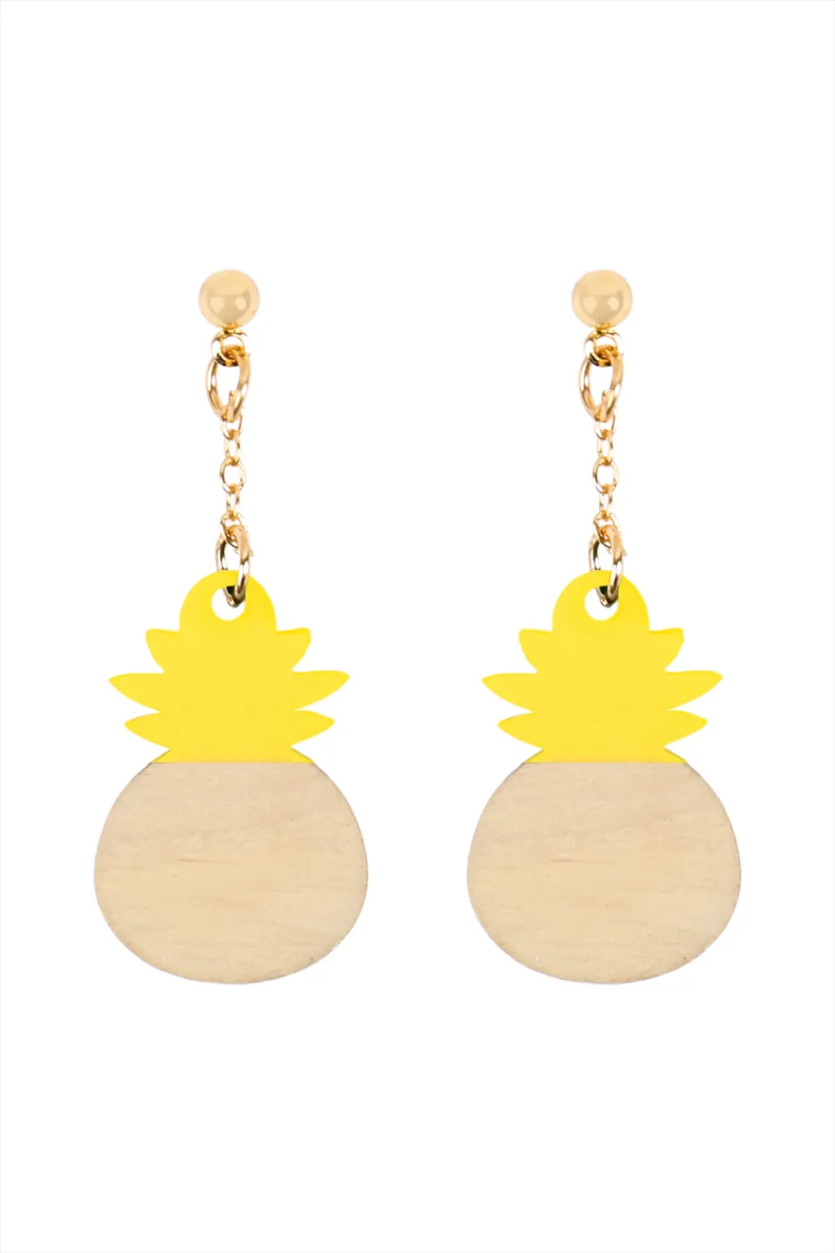 PINEAPPLE WOOD POST DANGLE EARRINGS