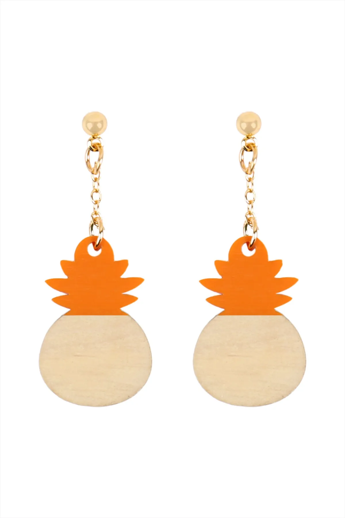 PINEAPPLE WOOD POST DANGLE EARRINGS