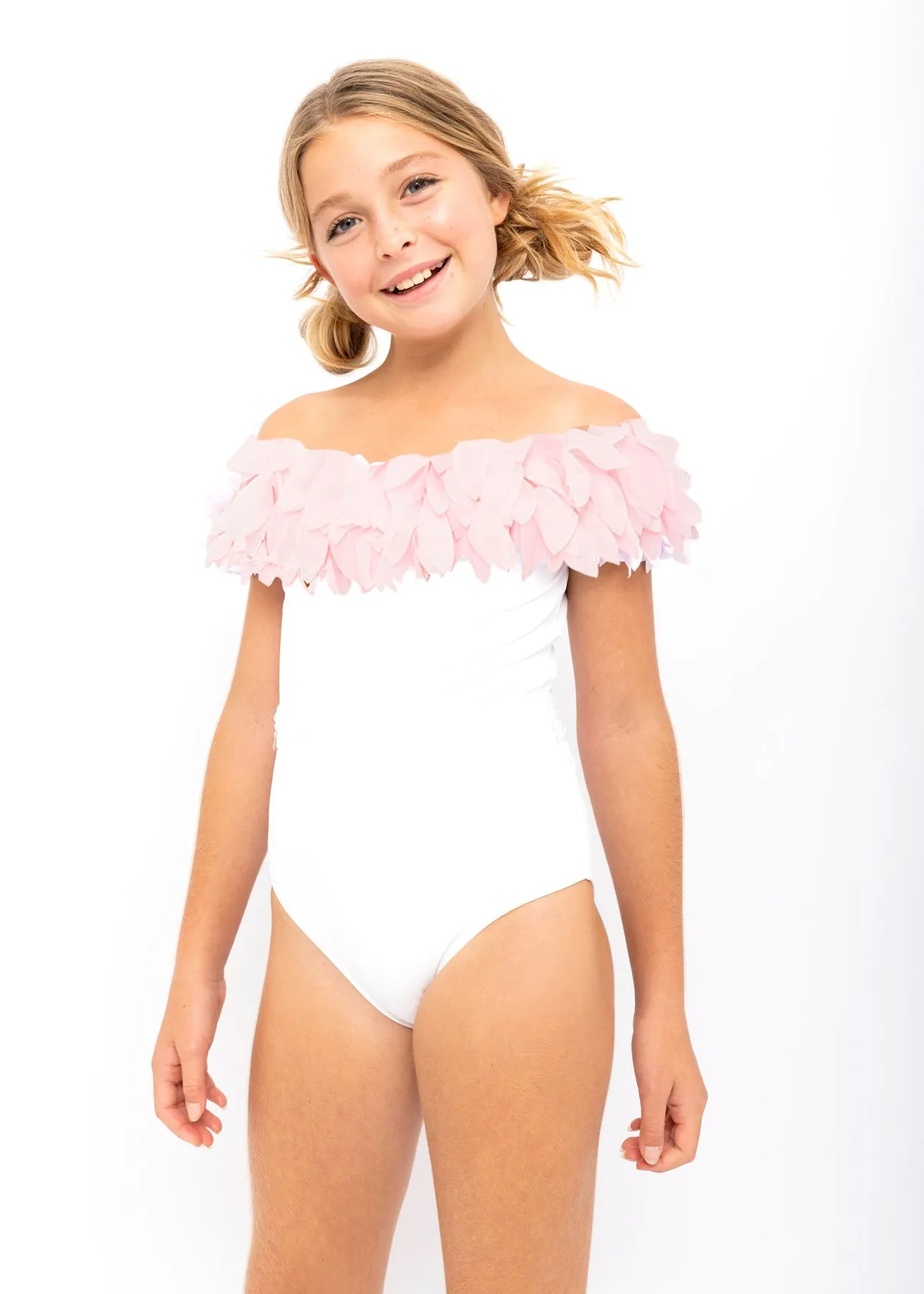 Pink Petal White Swimsuit