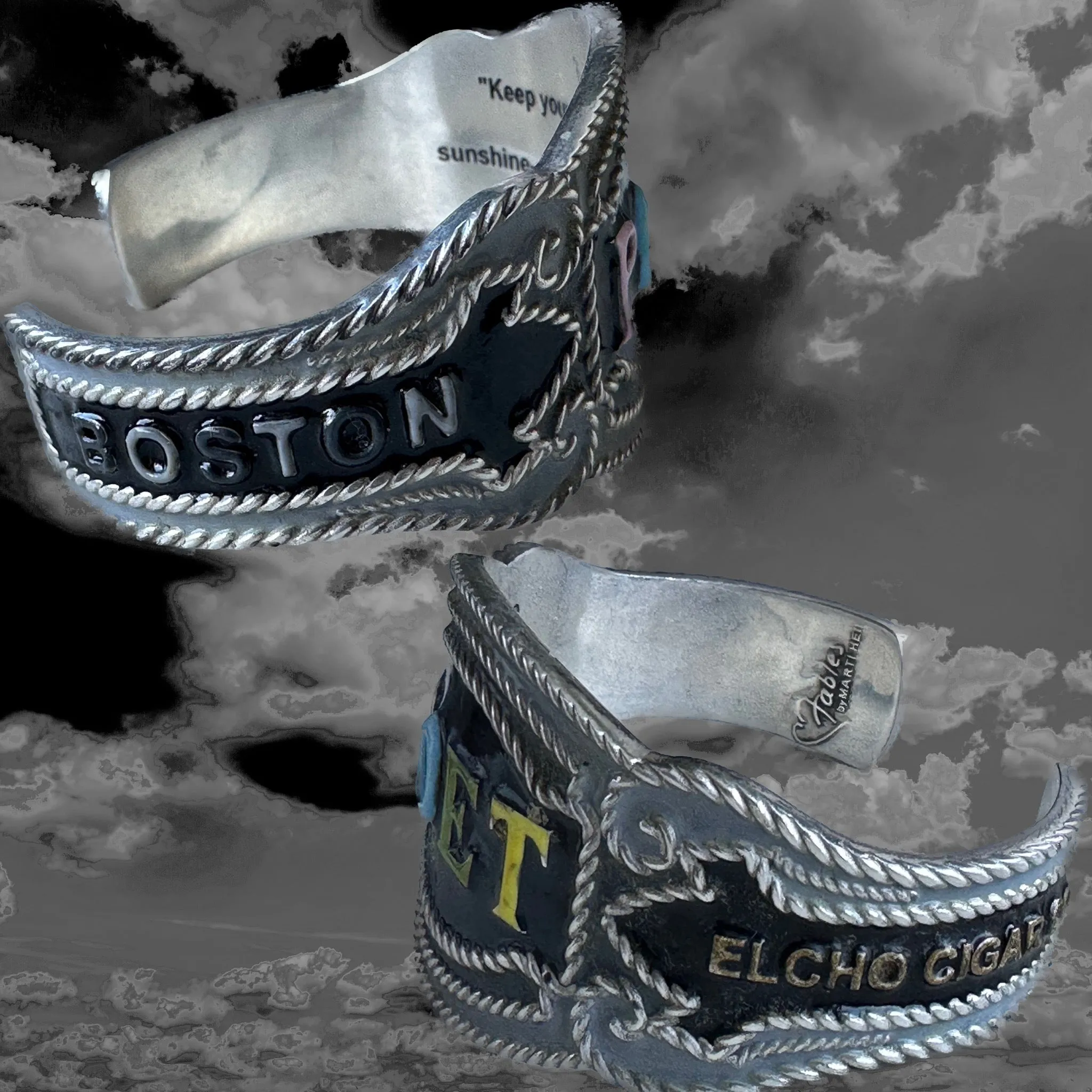 POET CUFF (POP ART Hand-Enameled Sterling Silver Cheroot Band Cuff)