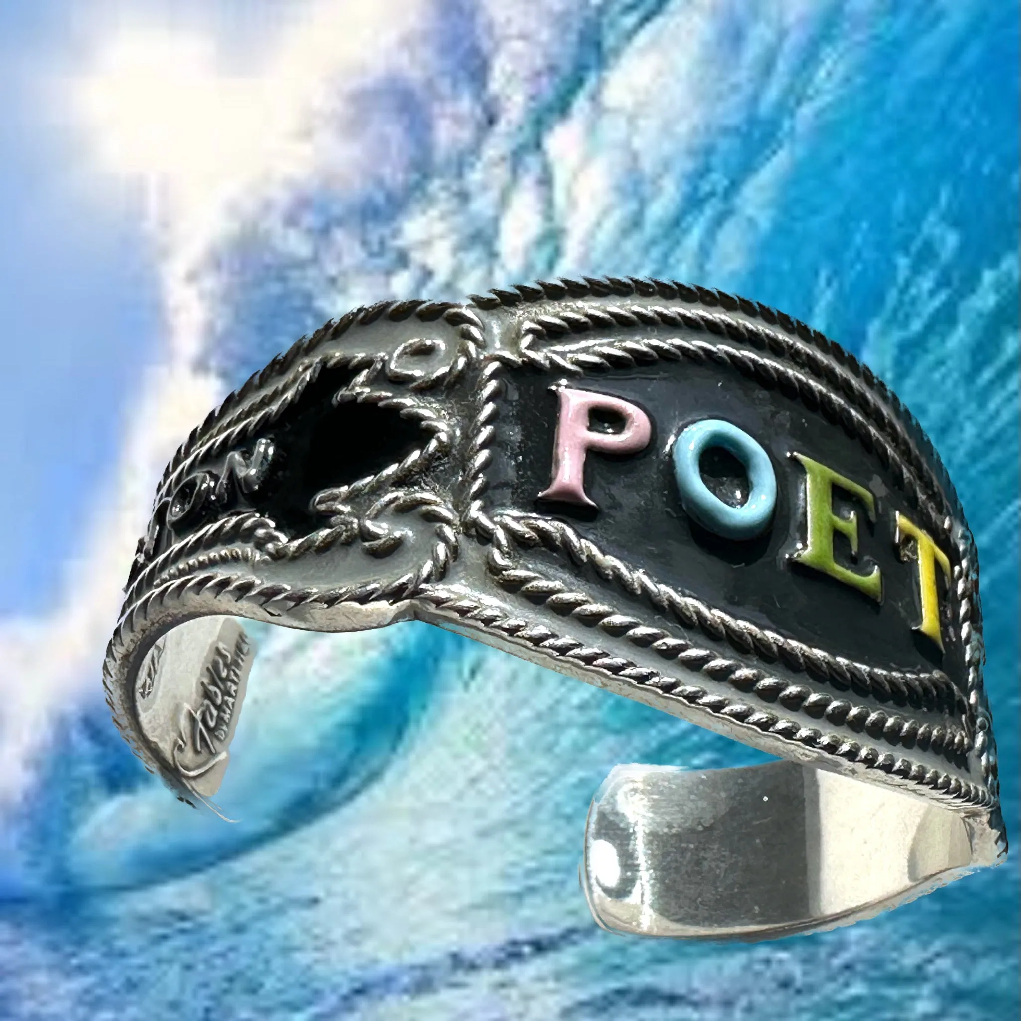 POET CUFF (POP ART Hand-Enameled Sterling Silver Cheroot Band Cuff)