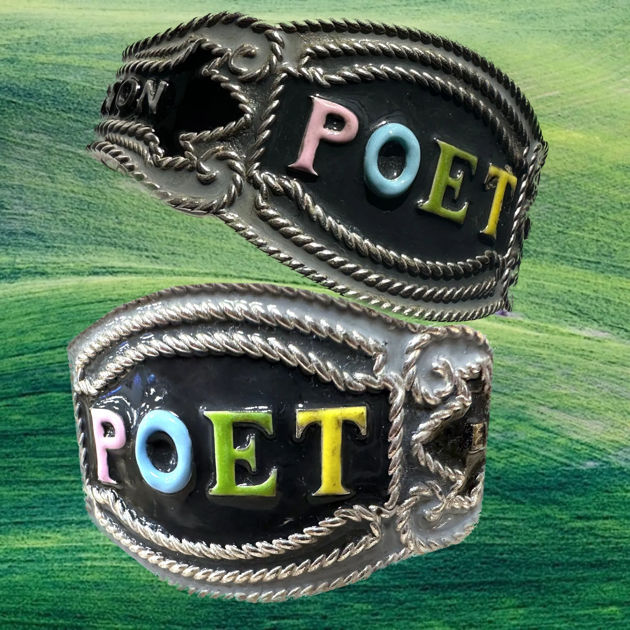 POET CUFF (POP ART Hand-Enameled Sterling Silver Cheroot Band Cuff)