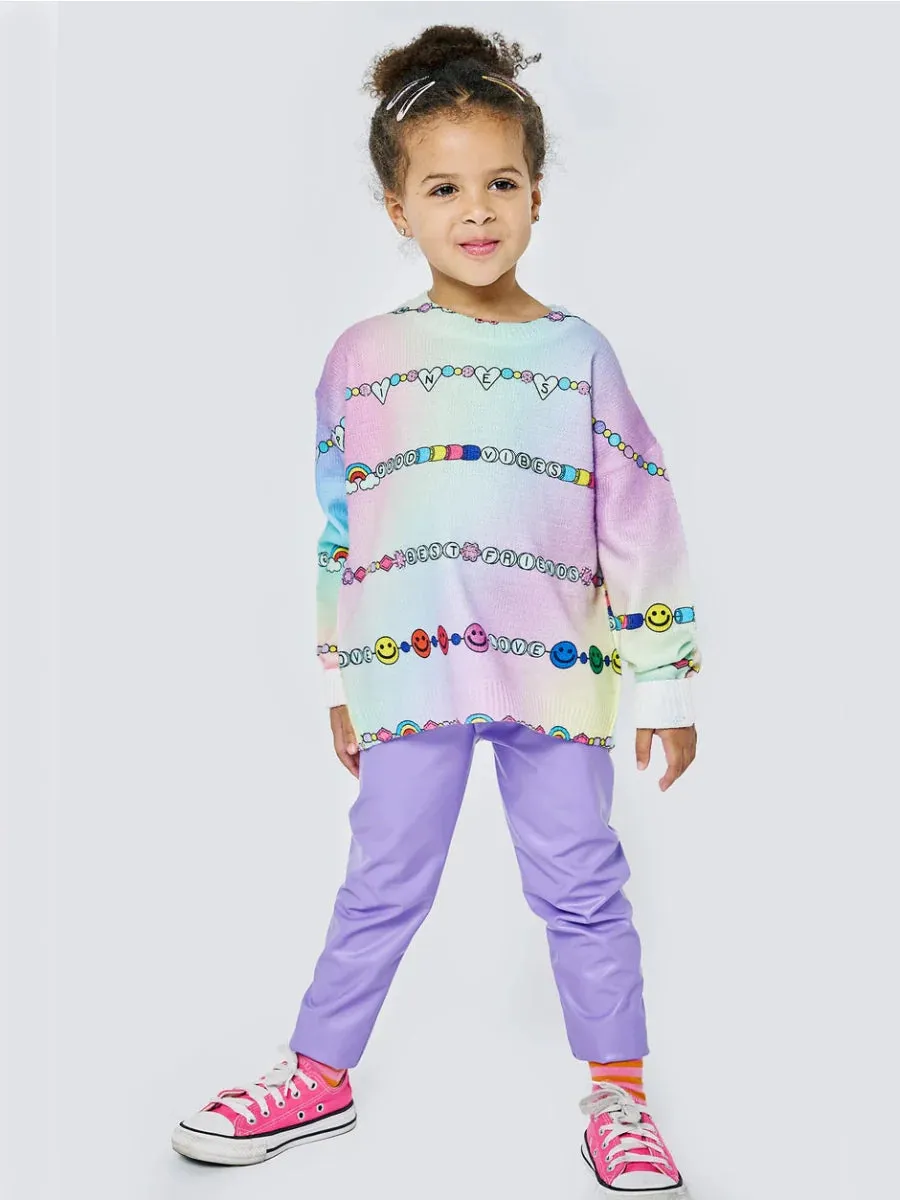 Purple Multi Friendship Bracelet Print Sweater Top
