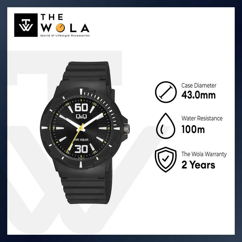 Q&Q Watch by Citizen V02A-007VY Men Analog Watch Black Rubber Strap