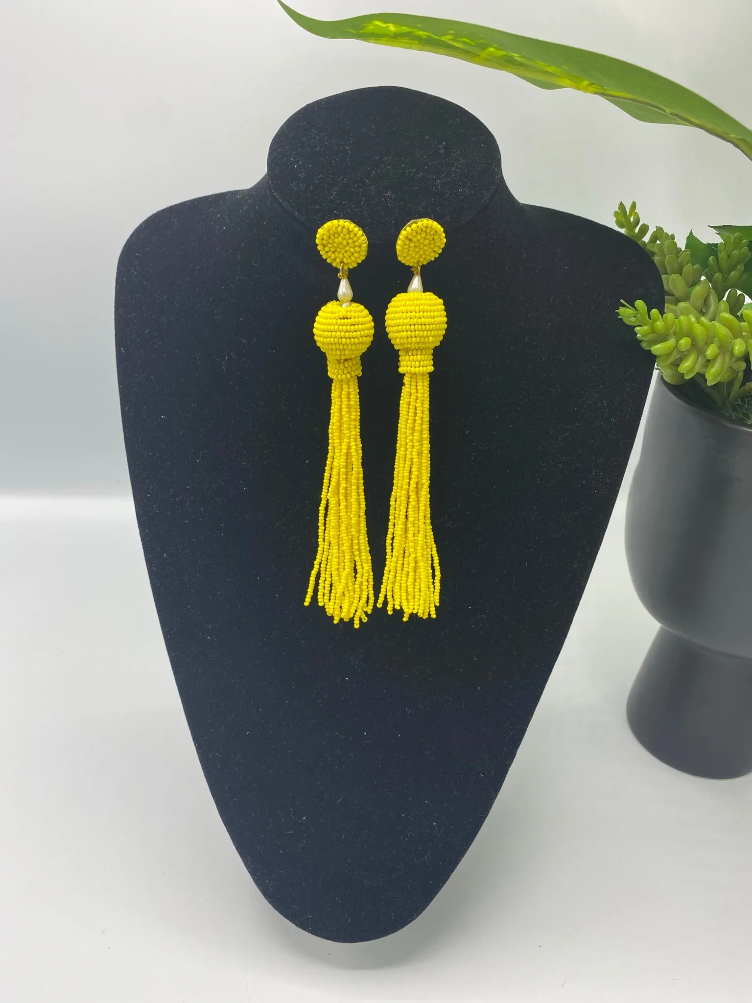 Queen Yama Seed Bead Tassel  Earrings