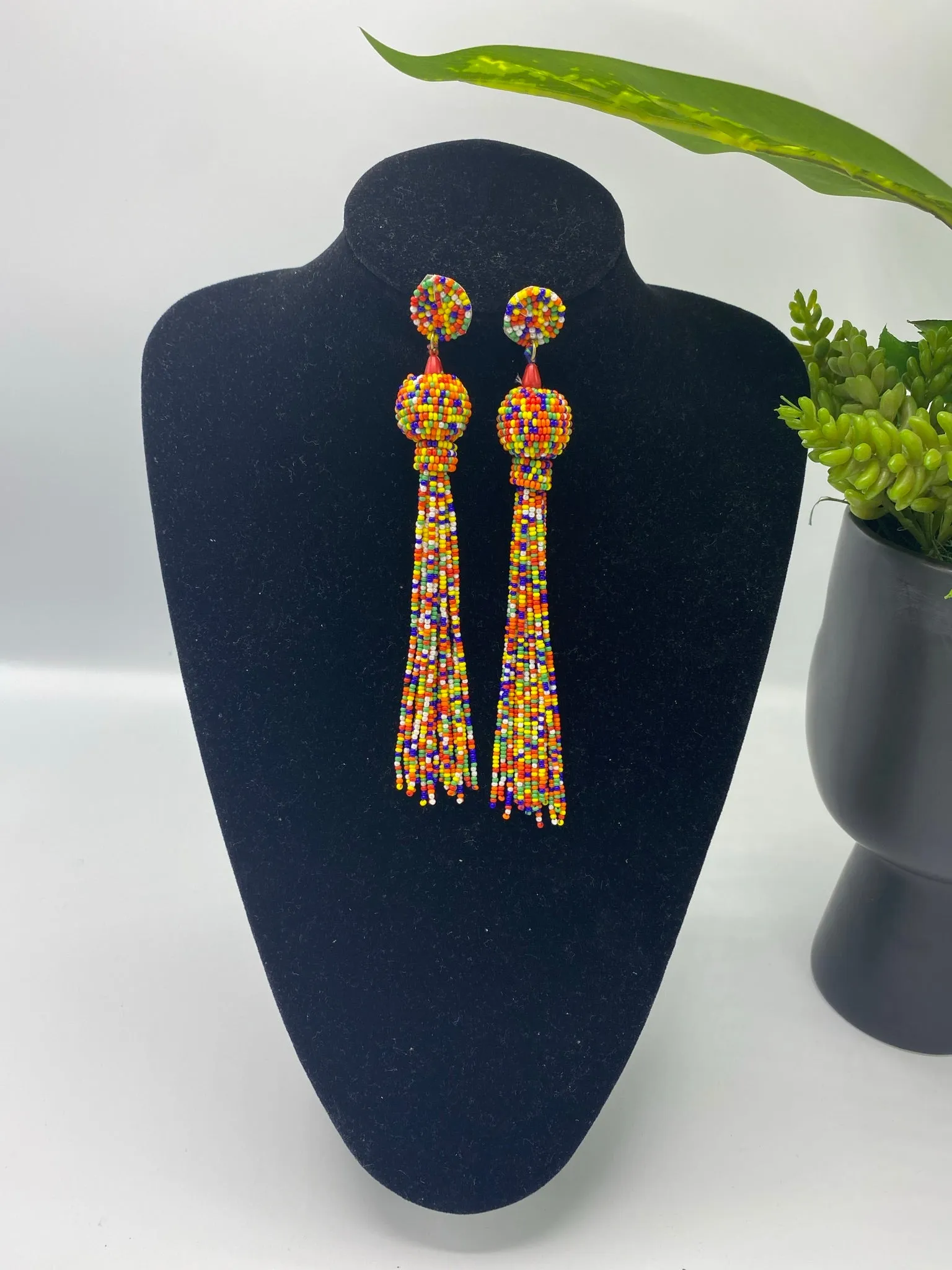 Queen Yama Seed Bead Tassel  Earrings