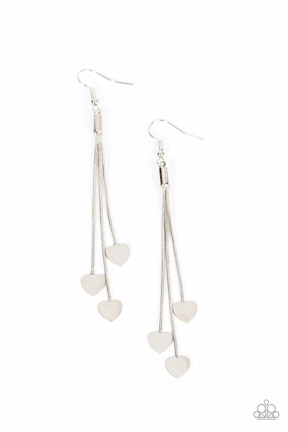 " Higher Love " Silver Metal and Multi Heart Tassel Post Earrings