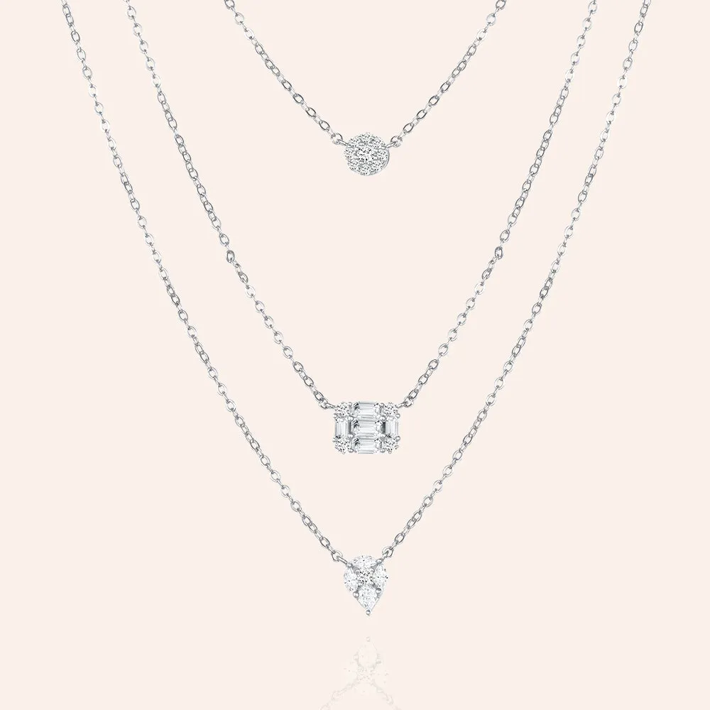 "Triple Elegance" 1.4CTW Pave and Baguette Charms Layered Necklace