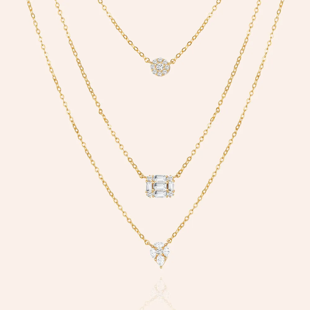 "Triple Elegance" 1.4CTW Pave and Baguette Charms Layered Necklace