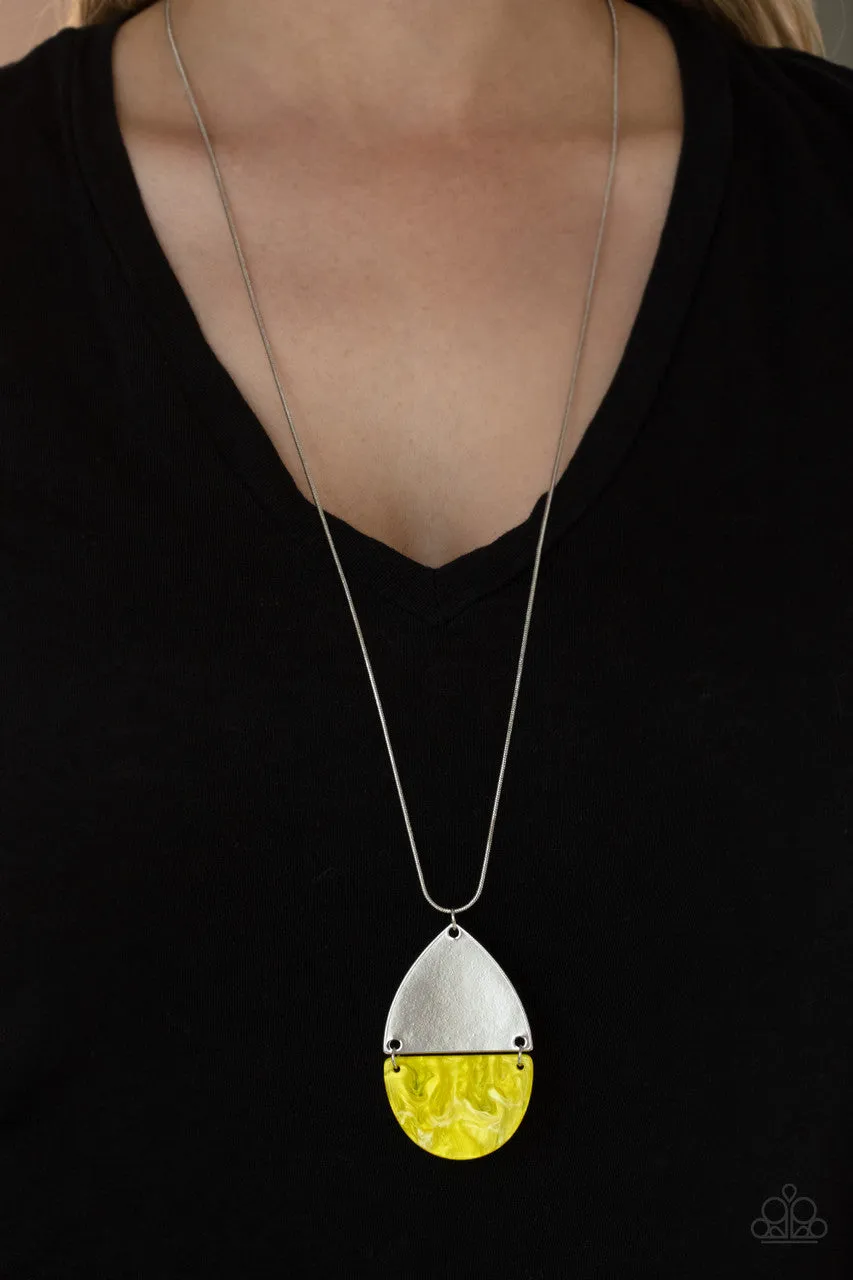 Rainbow Shores - Yellow - Seashell Half Moon Paparazzi Long Necklace