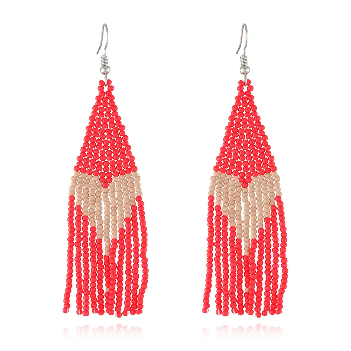 Red Howlite & Silver-Plated Heart Tassel Drop Earrings