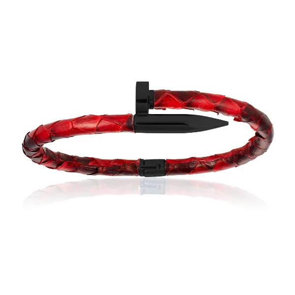 Red python bracelet with black nail for man