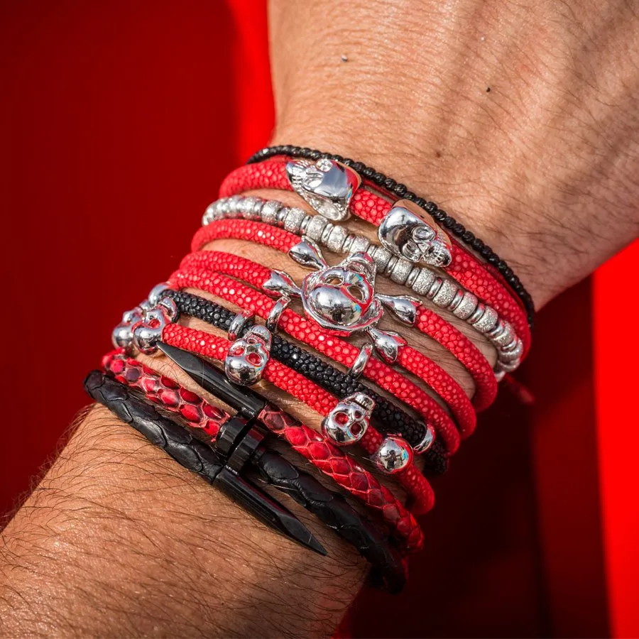 Red python bracelet with black nail for man