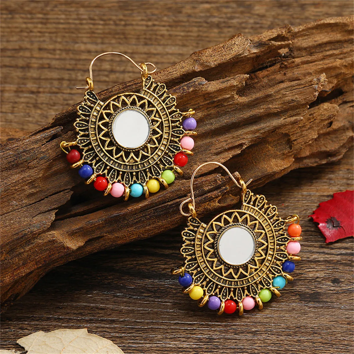 Red Resin & 18K Gold-Plated Beaded Floral Leverback Earrings