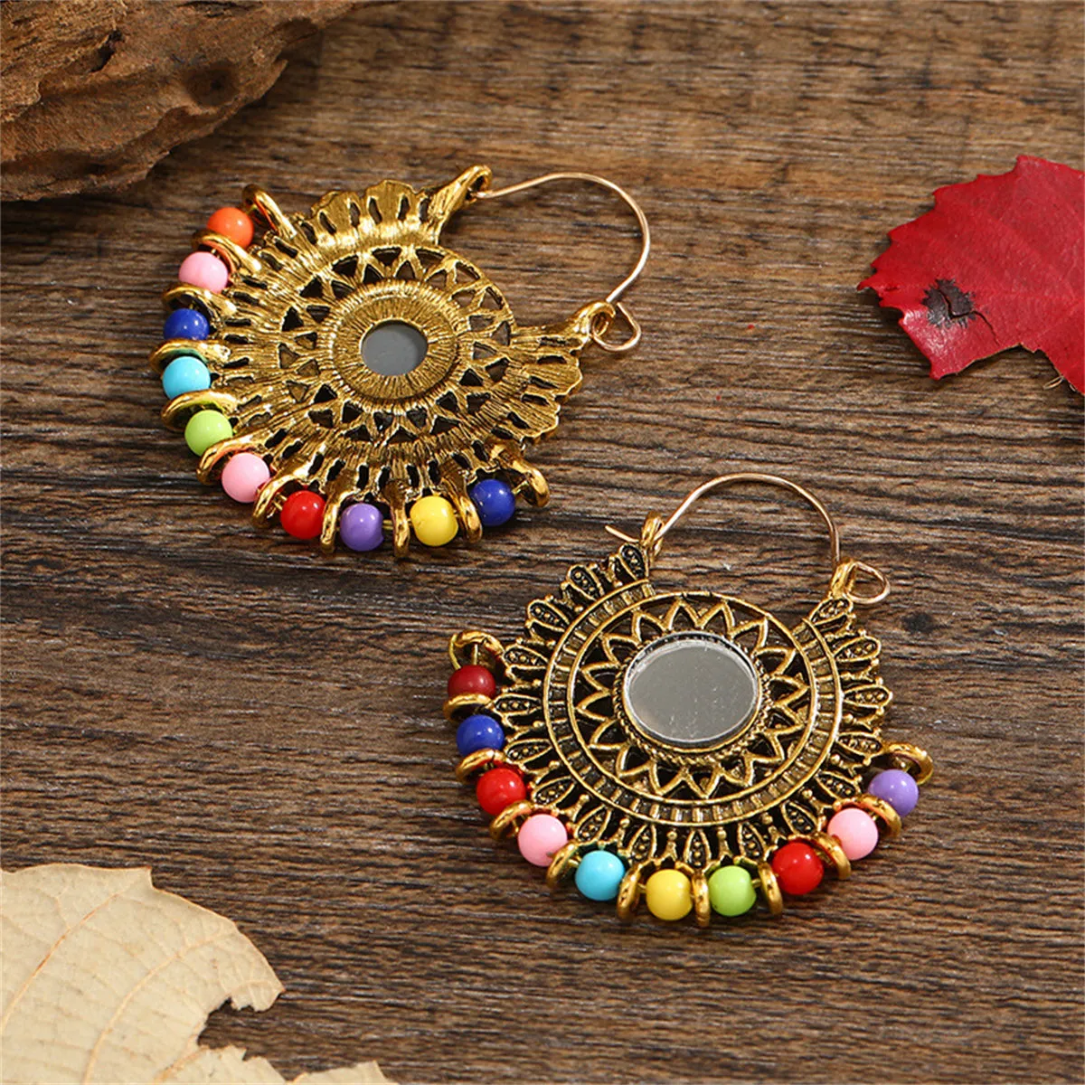 Red Resin & 18K Gold-Plated Beaded Floral Leverback Earrings