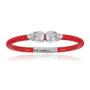 Red Stingray Leather with Silver Double Skull