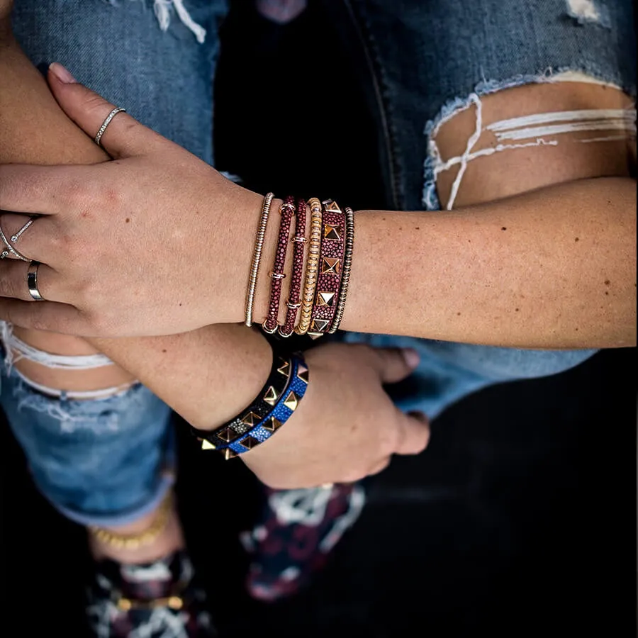 Red wine stingray bracelet with rose gold studs for women