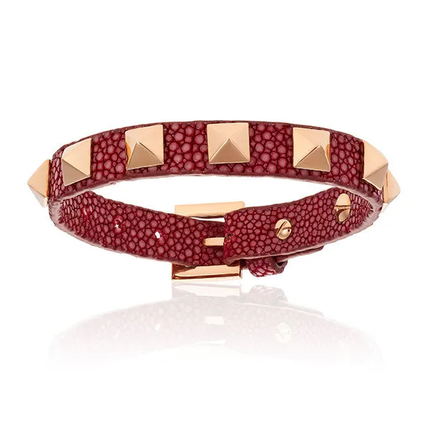 Red wine stingray bracelet with rose gold studs for women