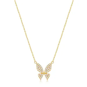 Reign Sterling Silver 18K Gold Plating CZ Single Butterfly Adjustable Necklace