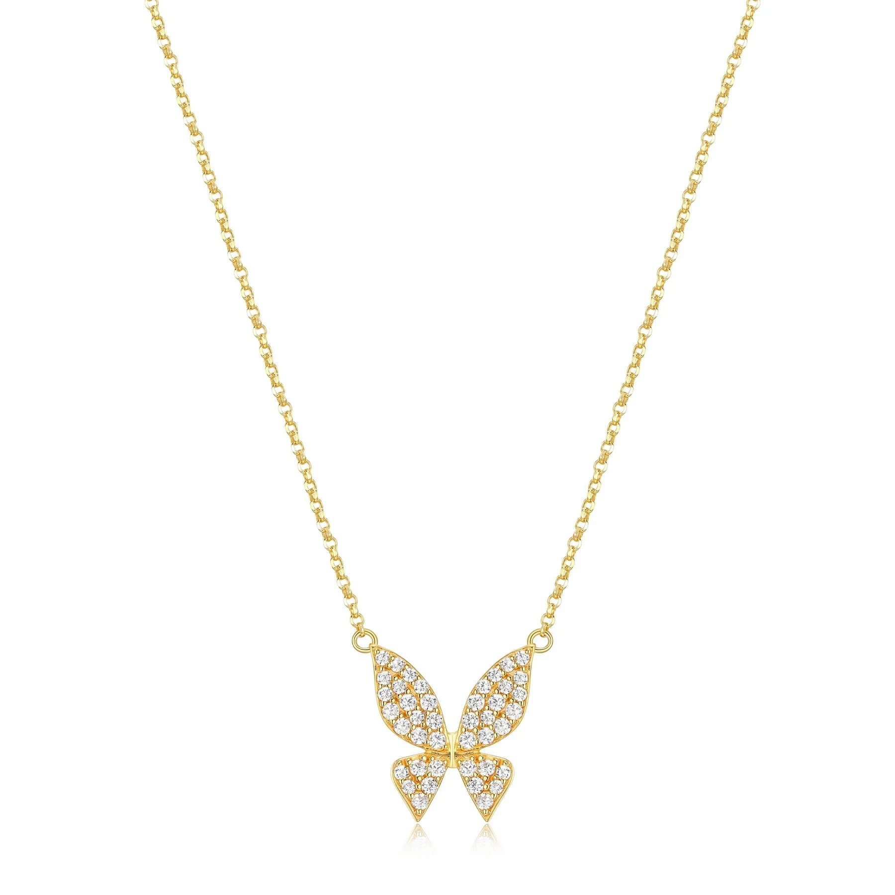 Reign Sterling Silver 18K Gold Plating CZ Single Butterfly Adjustable Necklace